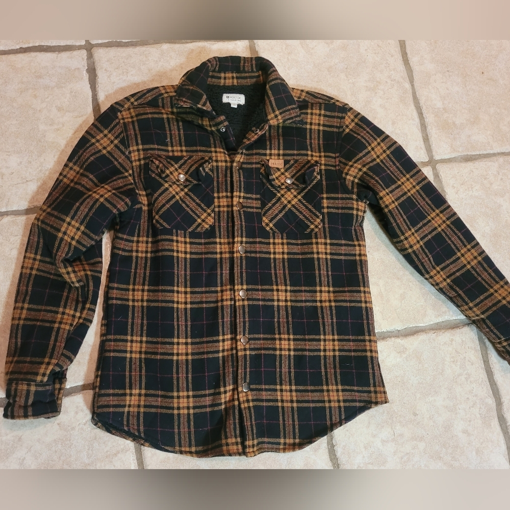 Matrix thick warm jacket flanel plaid snaps S